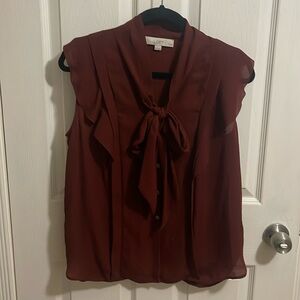 Loft tie from bottom down blouse with flutter sleeves